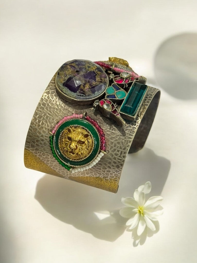 MULTI MOTIF BHILASHI GERMAN SILVER CUFF