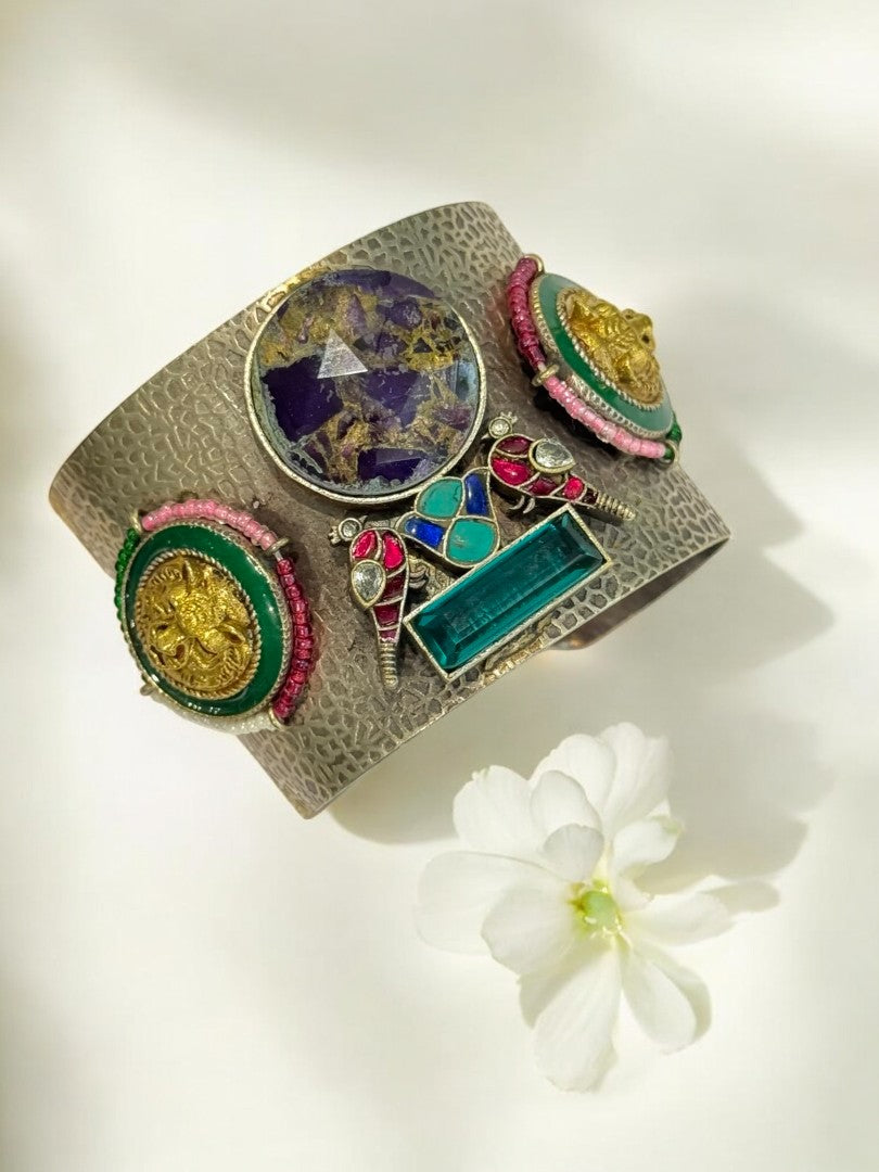 MULTI MOTIF BHILASHI GERMAN SILVER CUFF