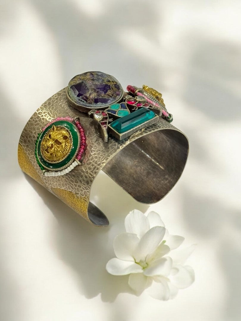 MULTI MOTIF BHILASHI GERMAN SILVER CUFF