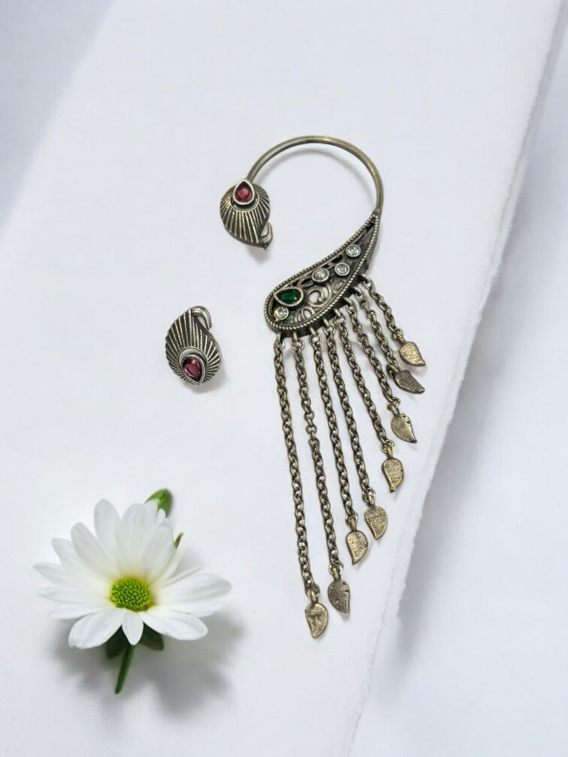 MULTI STONE MAYA GERMAN SILVER JEWELLERY SET