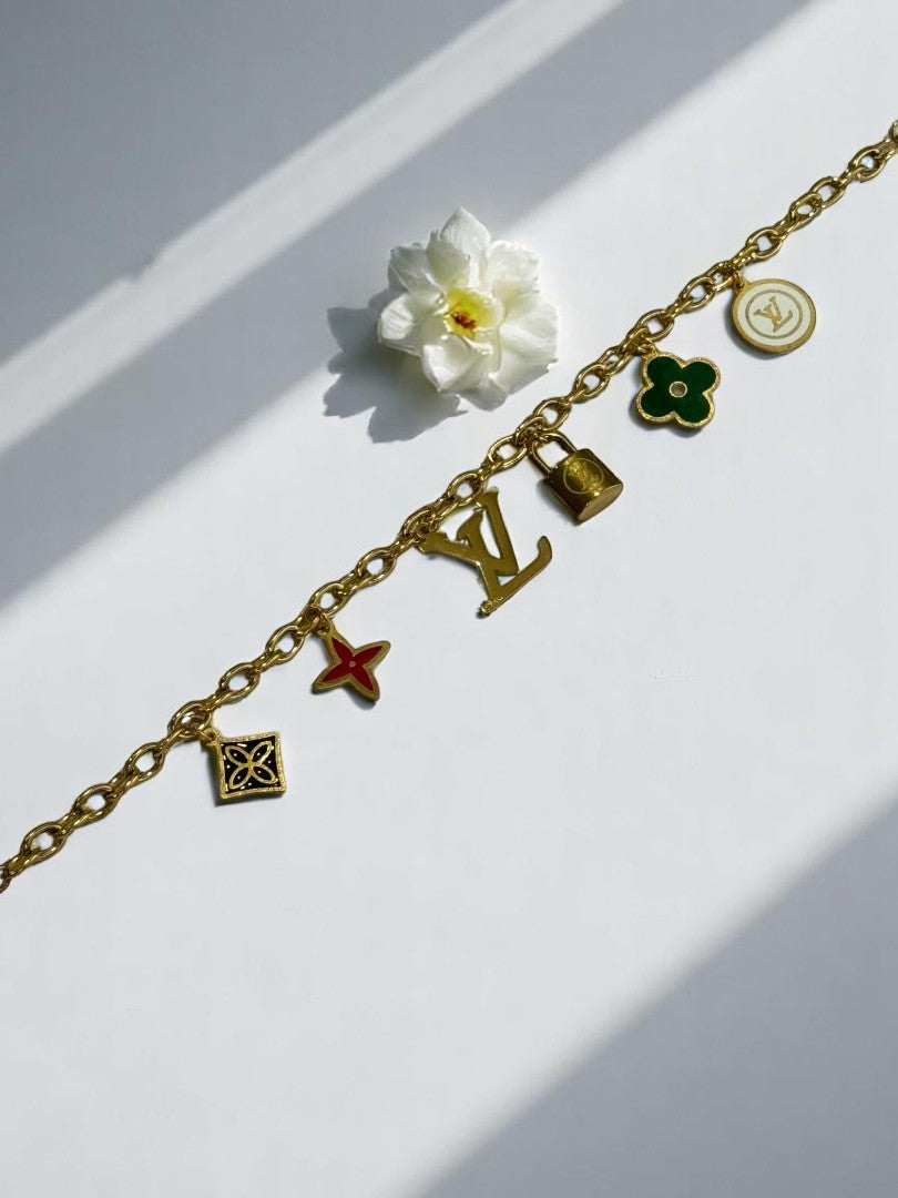 GOLDEN CHAIN WITH CHAMS AND STUD EARRINGS COMBO