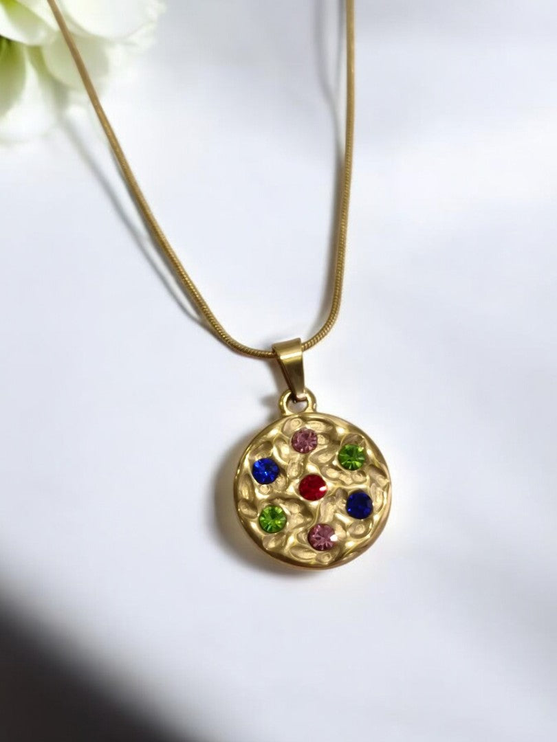 GOLDEN CHAIN WITH MULTI COLOR DIAMOND PENDENT