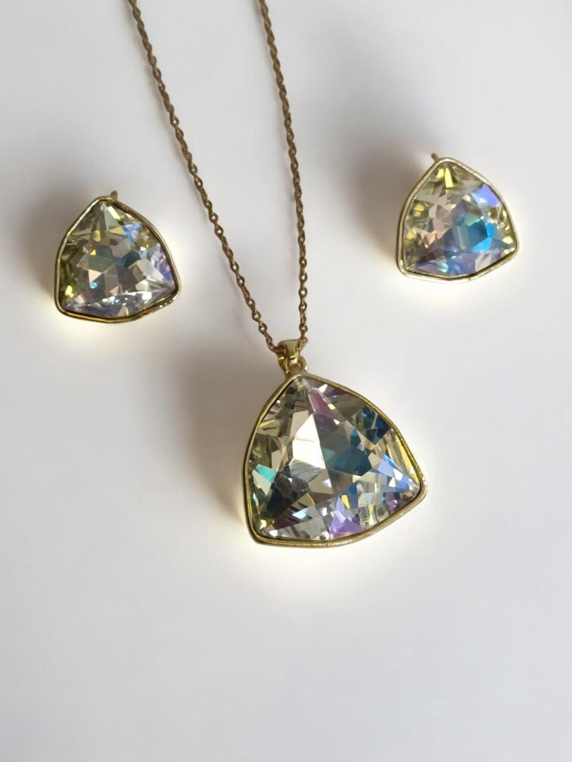 18K GOLD PLATED REFLECTION STONE WITH MATCHING EARRING