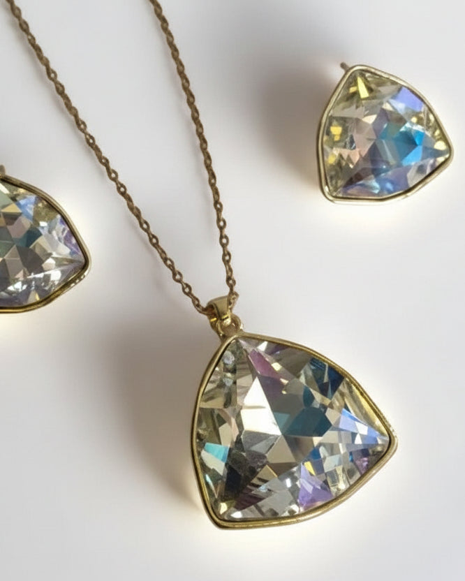 18K GOLD PLATED REFLECTION STONE WITH MATCHING EARRING