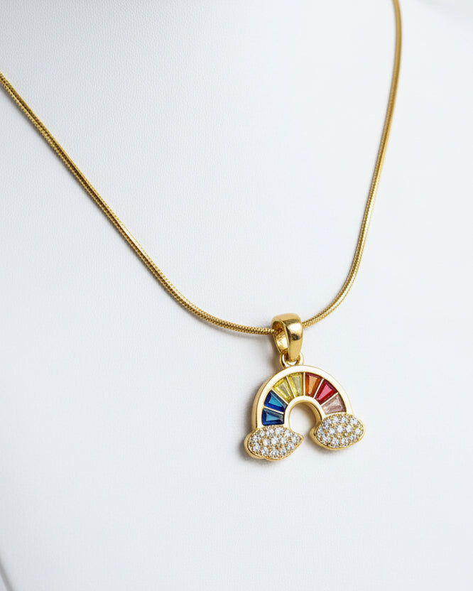 GOLDEN CHAIN WITH MULTI STONE LOOK LIKE RAINBOW AND SHIMMERING DIAMOND IN CLOUDS