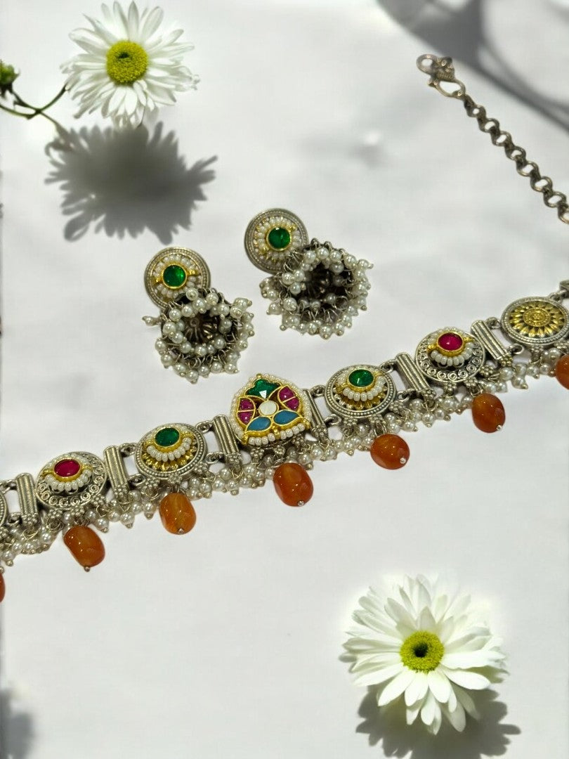 ORANGE ARINA GERMAN SILVER JEWELLERY SET