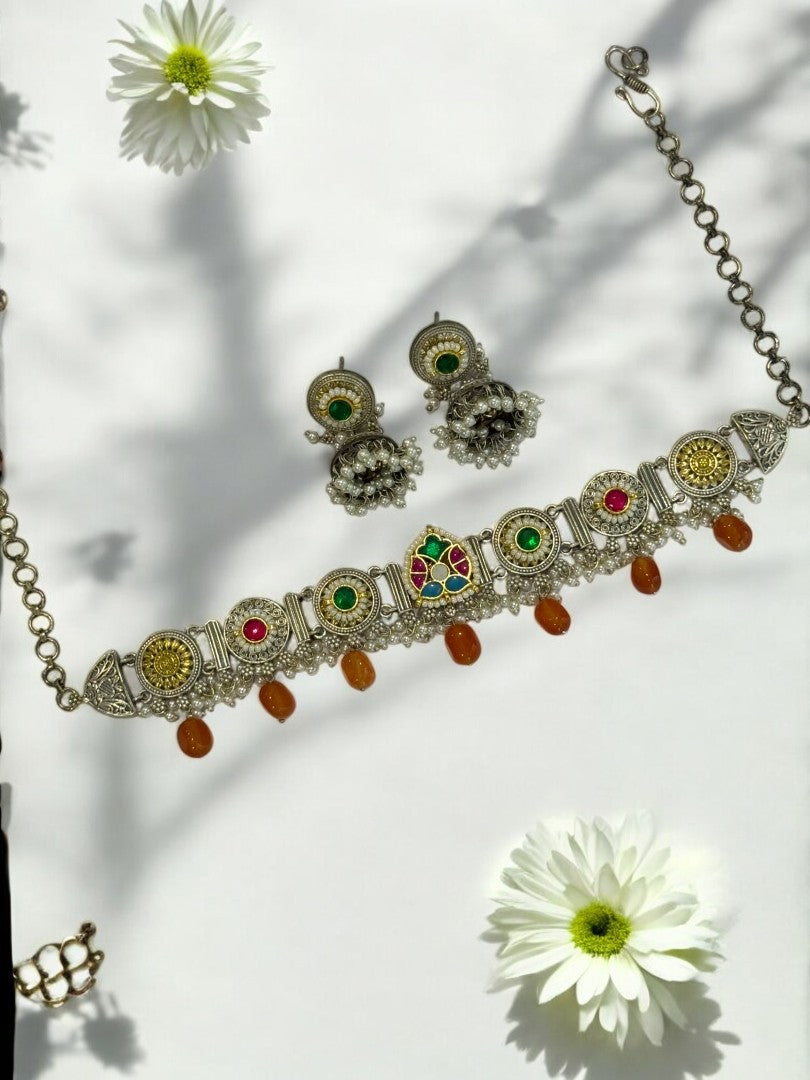 ORANGE ARINA GERMAN SILVER JEWELLERY SET