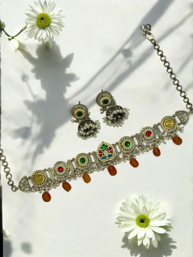 ORANGE ARINA GERMAN SILVER JEWELLERY SET