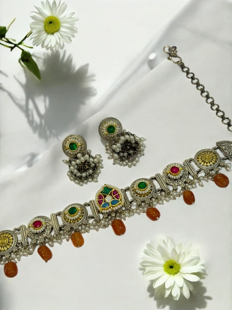 ORANGE ARINA GERMAN SILVER JEWELLERY SET