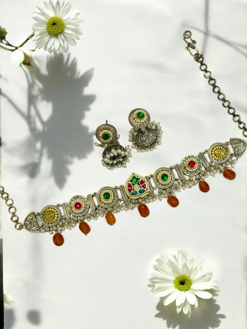 ORANGE ARINA GERMAN SILVER JEWELLERY SET
