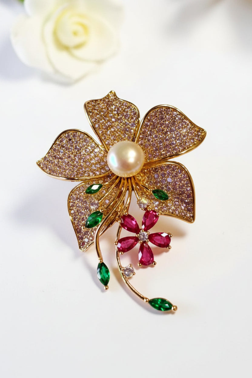 PINK-GREEN FLORAL NIDHIE BROOCH