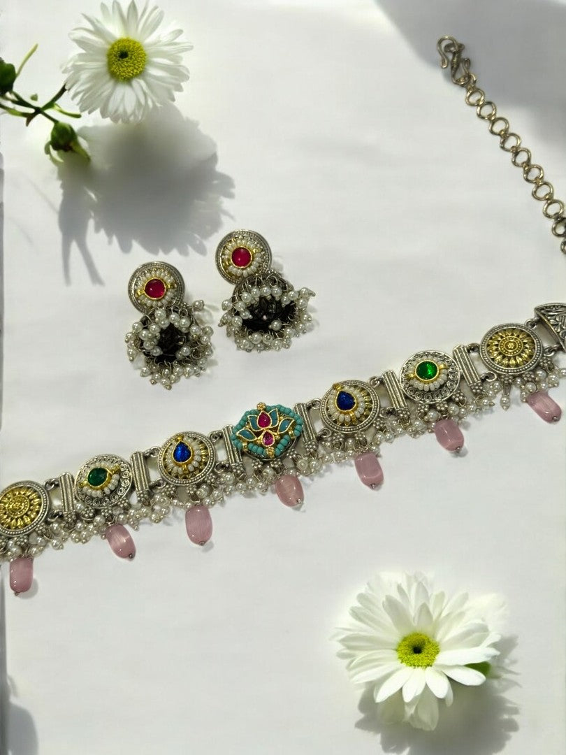PINK ARINA GERMAN SILVER JEWELLERY SET
