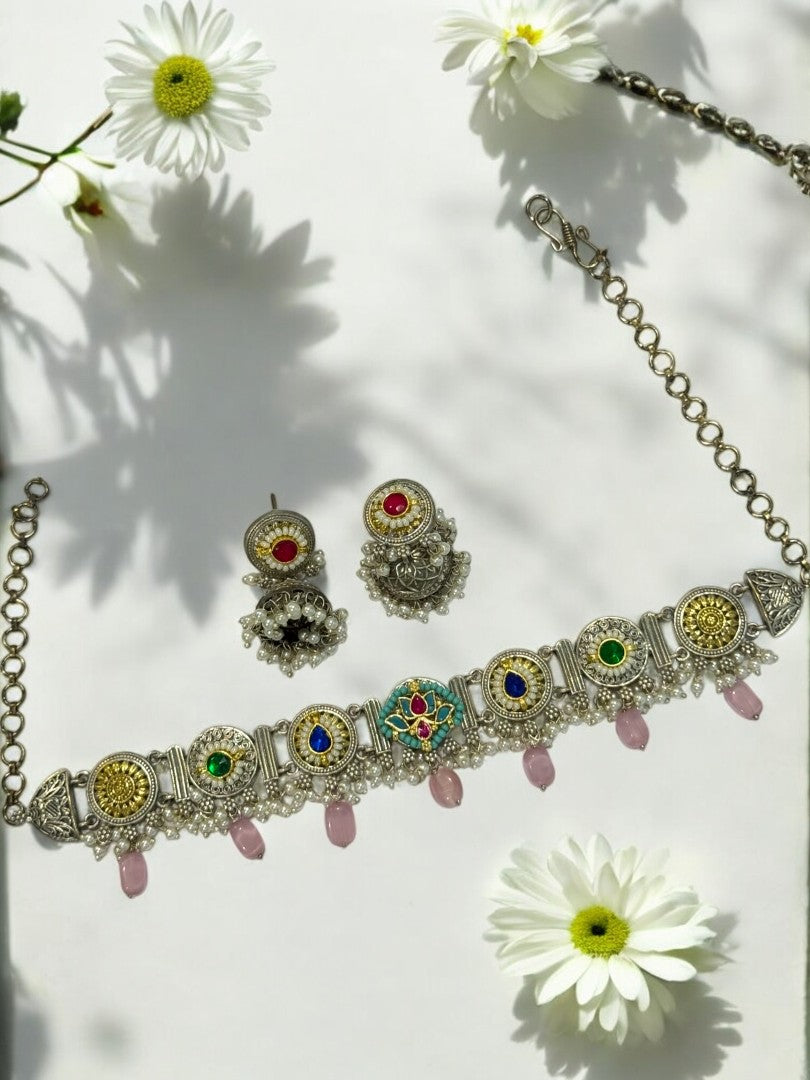 PINK ARINA GERMAN SILVER JEWELLERY SET