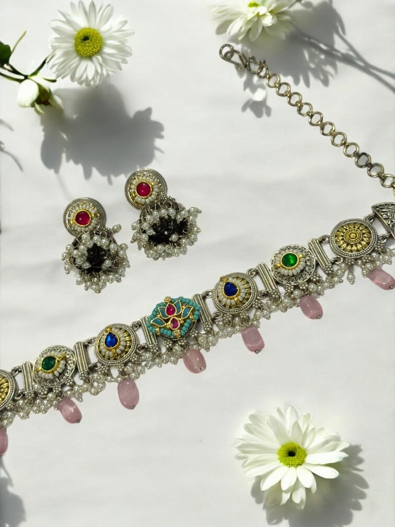 PINK ARINA GERMAN SILVER JEWELLERY SET