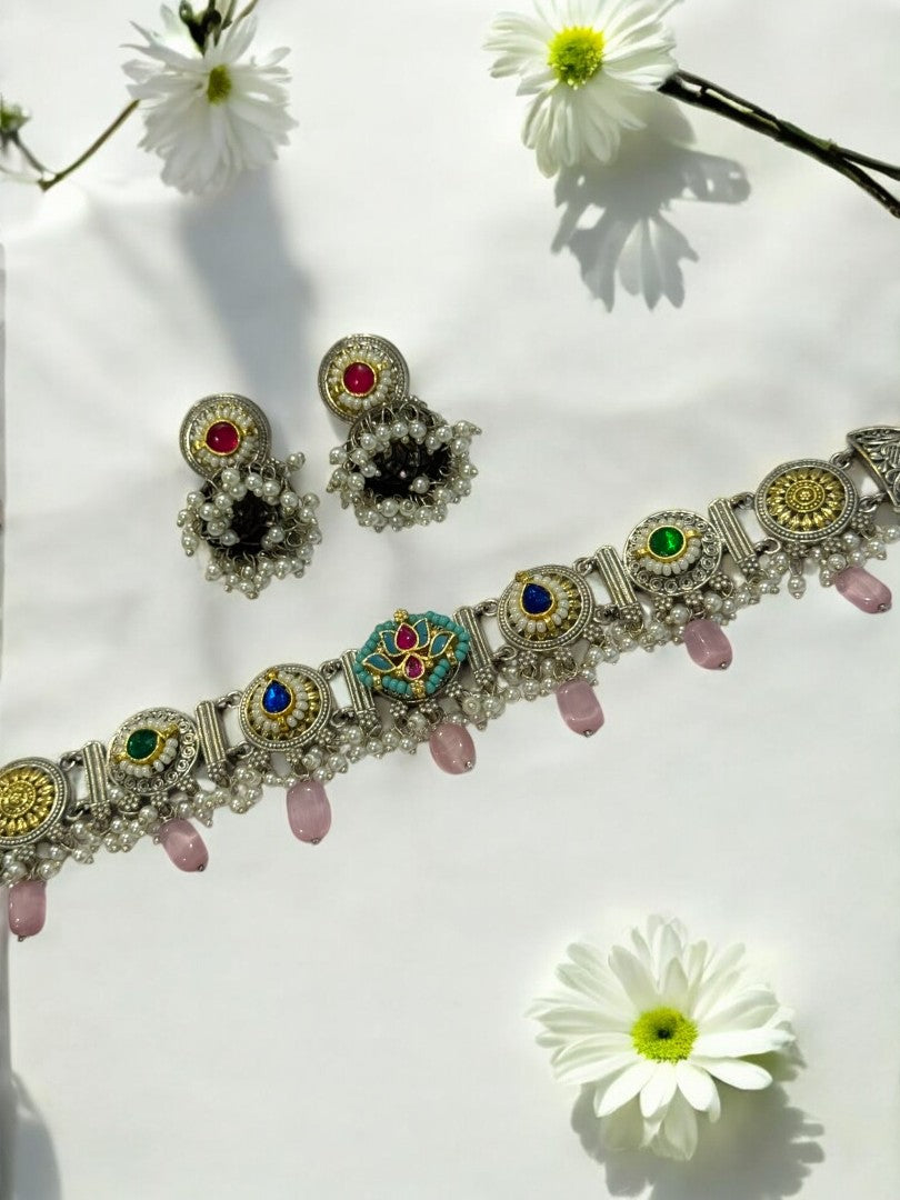 PINK ARINA GERMAN SILVER JEWELLERY SET
