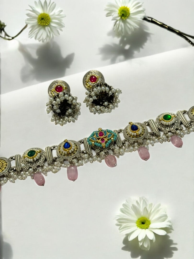 PINK ARINA GERMAN SILVER JEWELLERY SET