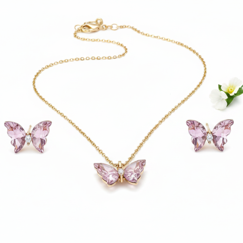 PINK BUTTERFLY ANIE NECKLACE SET