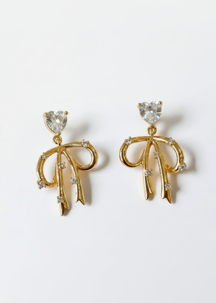 DIAMOND HEART BOW VERIE EARRINGS