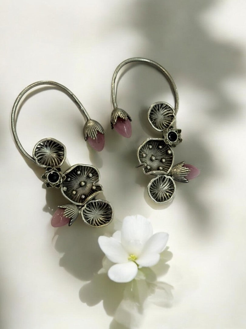 PINK LOTUS LEAF AISHA GERMAN SILVER EAR CUFF