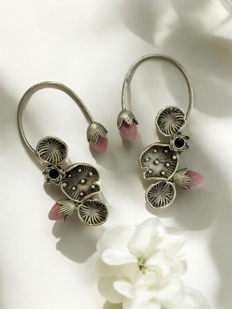 PINK LOTUS LEAF AISHA GERMAN SILVER EAR CUFF
