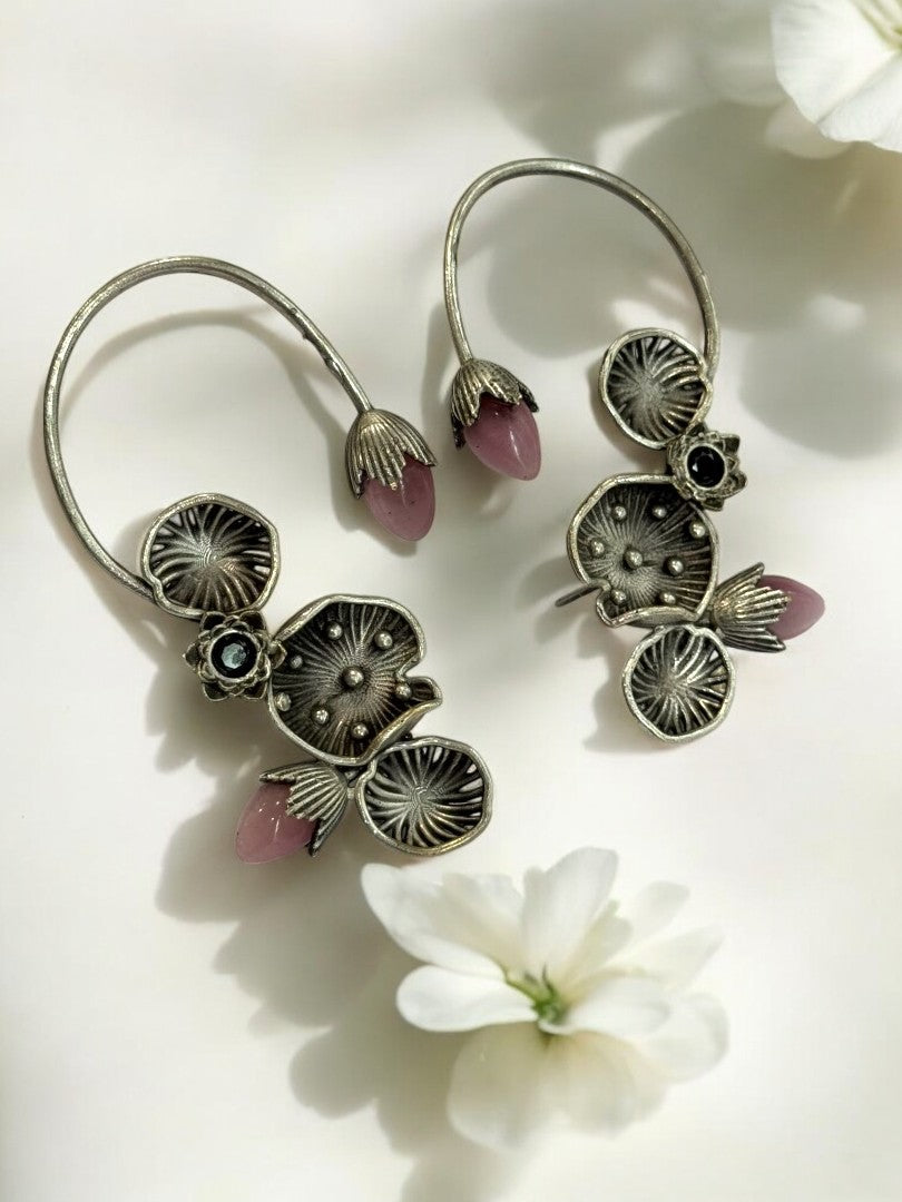 PINK LOTUS LEAF AISHA GERMAN SILVER EAR CUFF