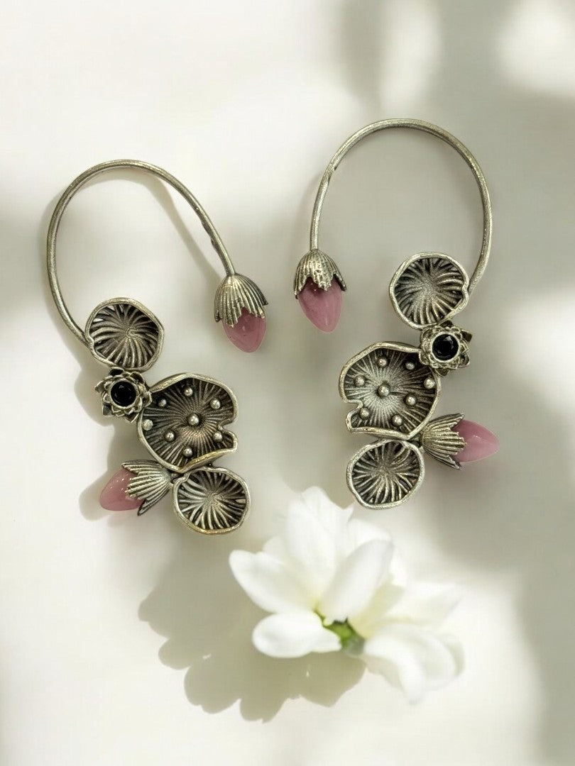 PINK LOTUS LEAF AISHA GERMAN SILVER EAR CUFF