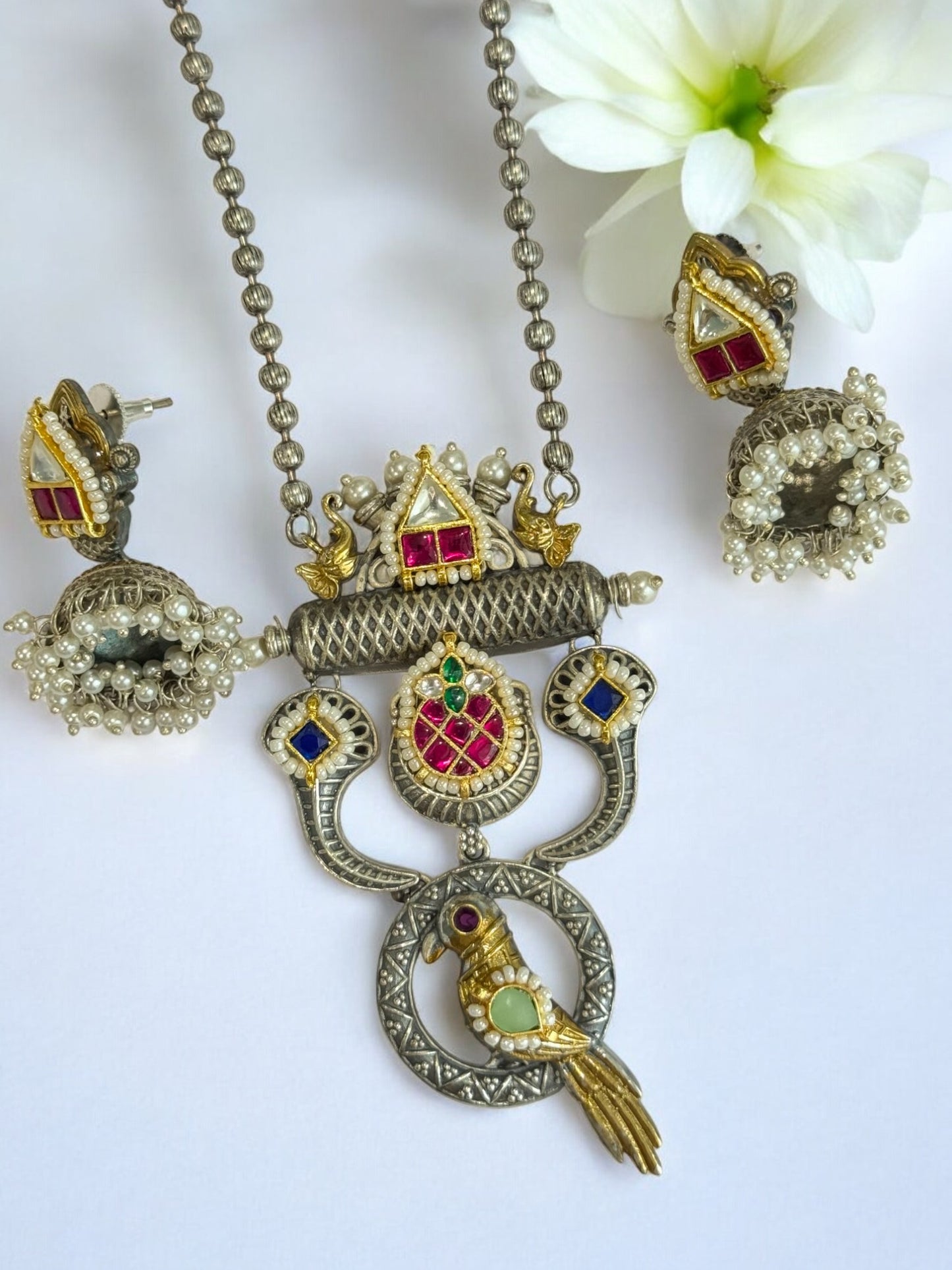 PINK SARA GERMAN SILVER JEWELLERY SET