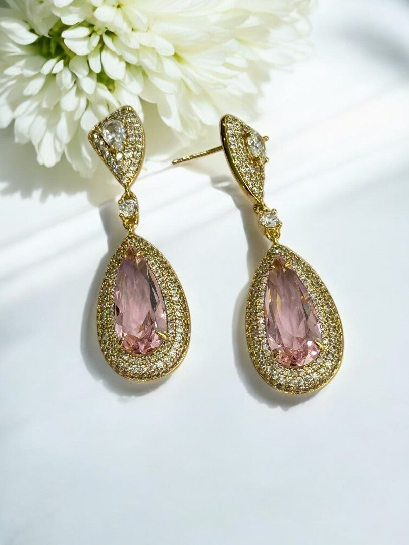 PINK DROP STONE MORDE EARRINGS