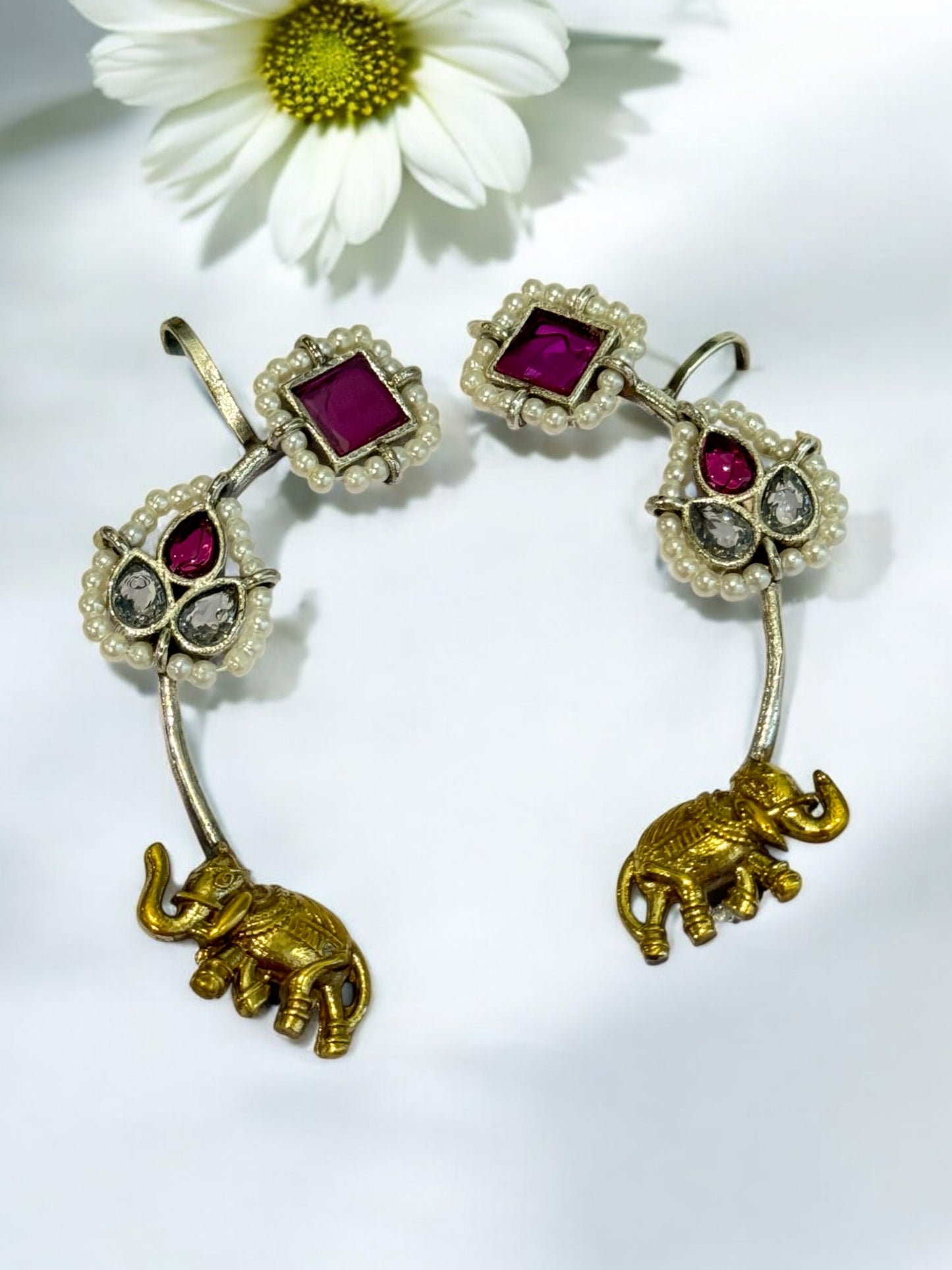 PINK TARIKA GERMAN SILVER EAR CUFF