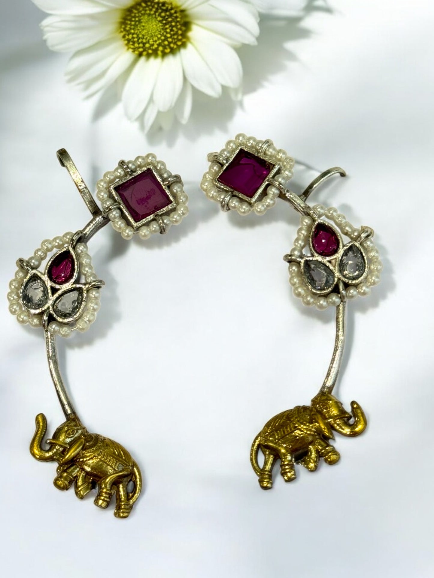 PINK TARIKA GERMAN SILVER EAR CUFF