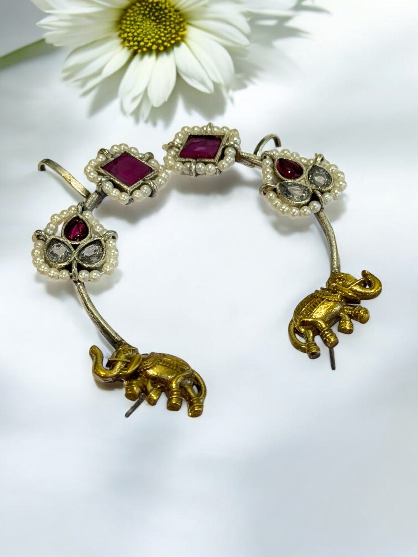 PINK TARIKA GERMAN SILVER EAR CUFF