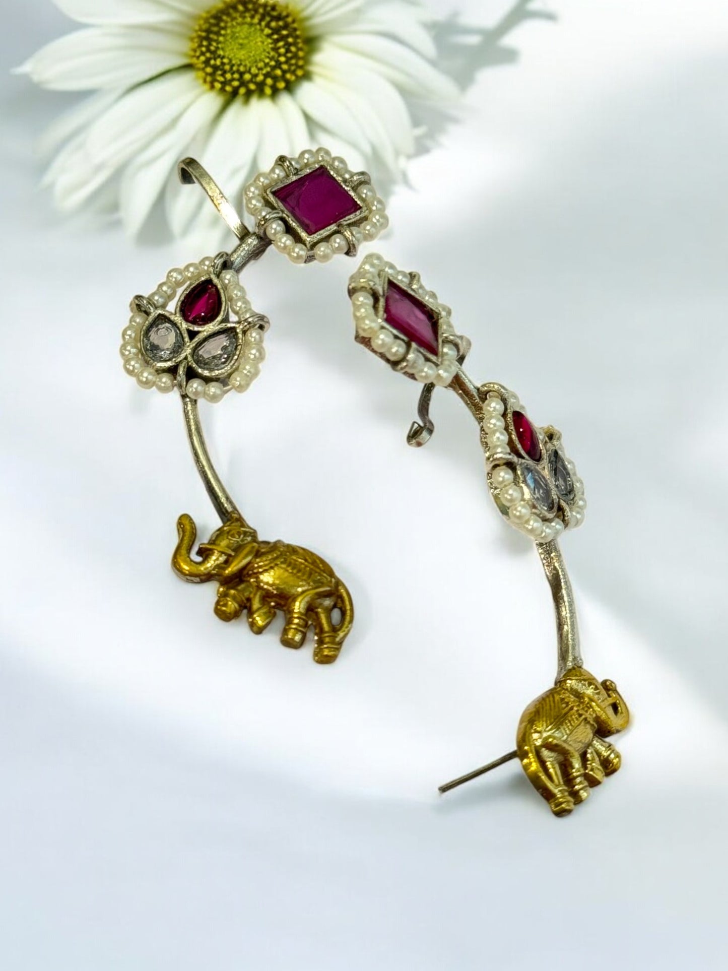 PINK TARIKA GERMAN SILVER EAR CUFF