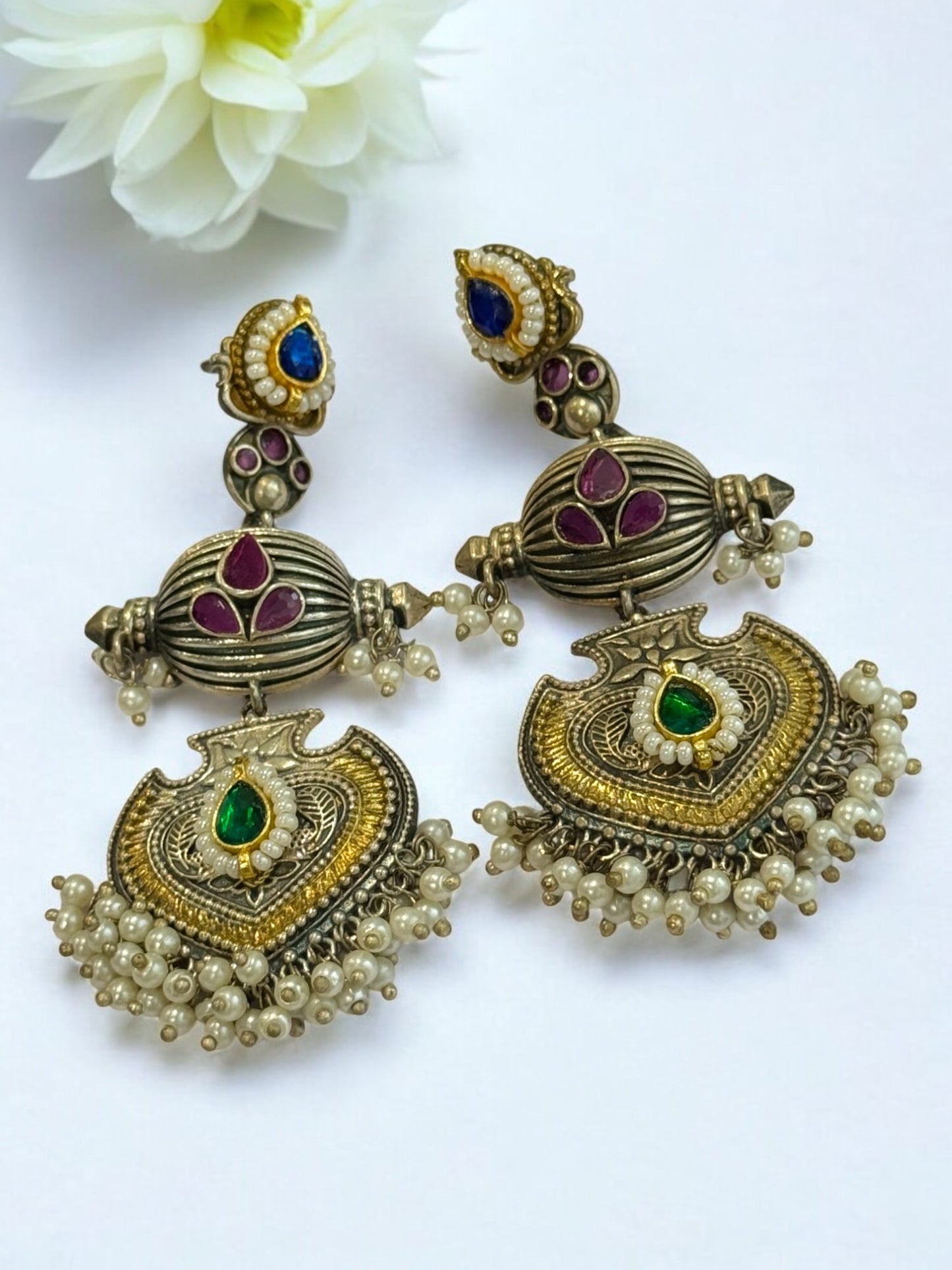 PINK DEEPMALA GERMAN SILVER EARRINGS