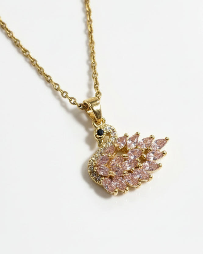GOLDEN CHAIN WITH PINK STONE SWAN PENDENT