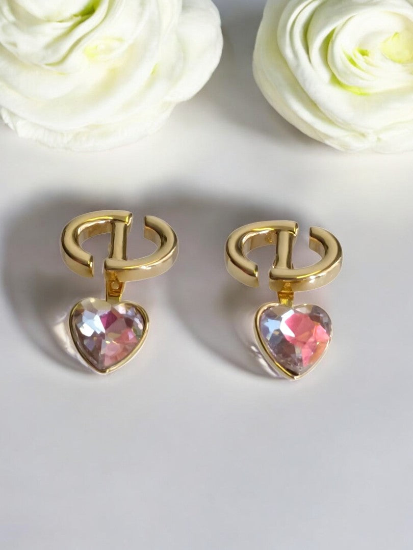 18K GOLD PLATED CHRISTIAN DIOR BRANDED EARRING WITH HEART DIAMOND
