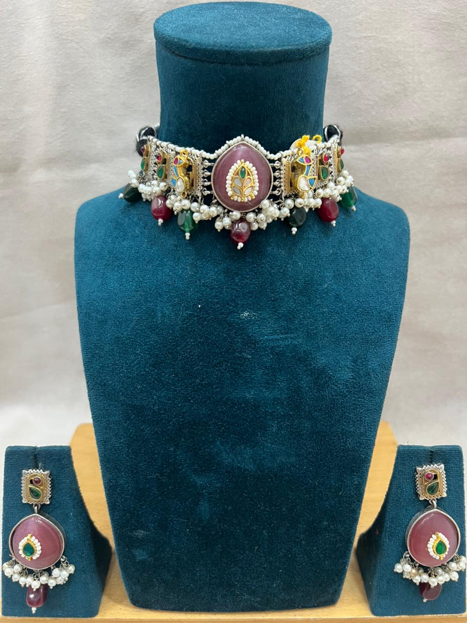 PINK HEMAA GERMAN SILVER JEWELLERY SET