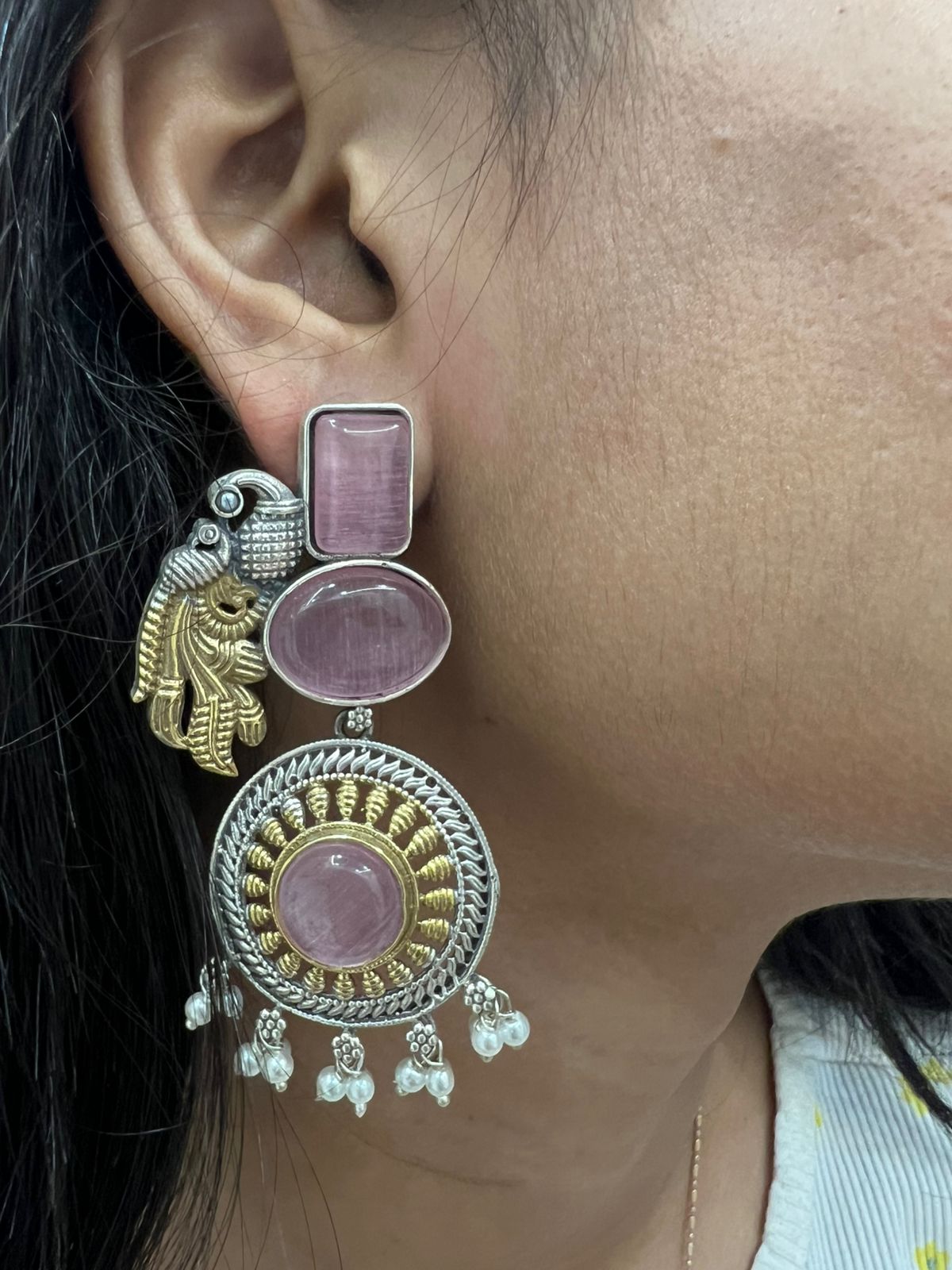 PINK LOHITA GERMAN SILVER EARRINGS