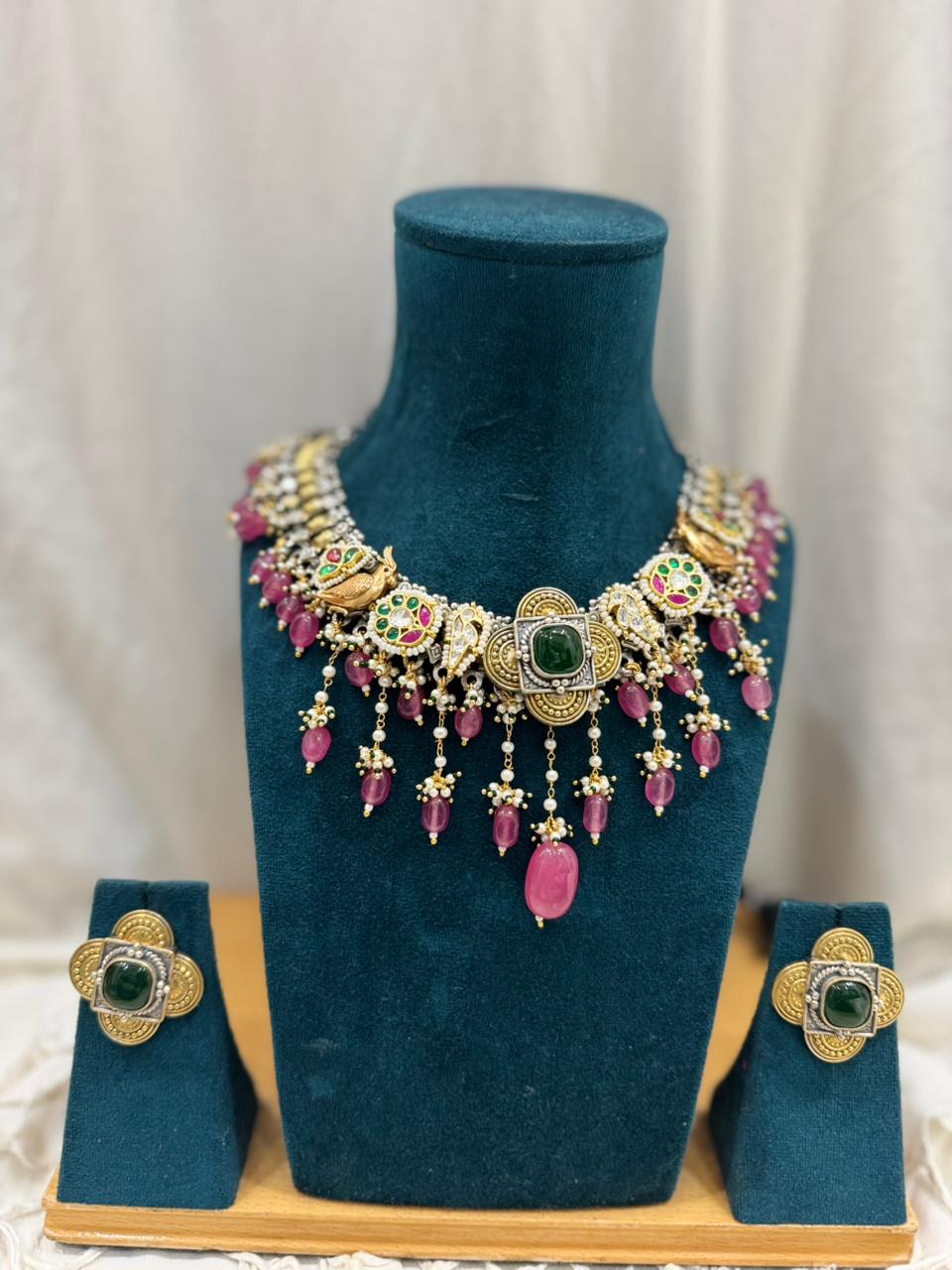 PINK PALAK GERMAN SILVER JEWELLERY SET