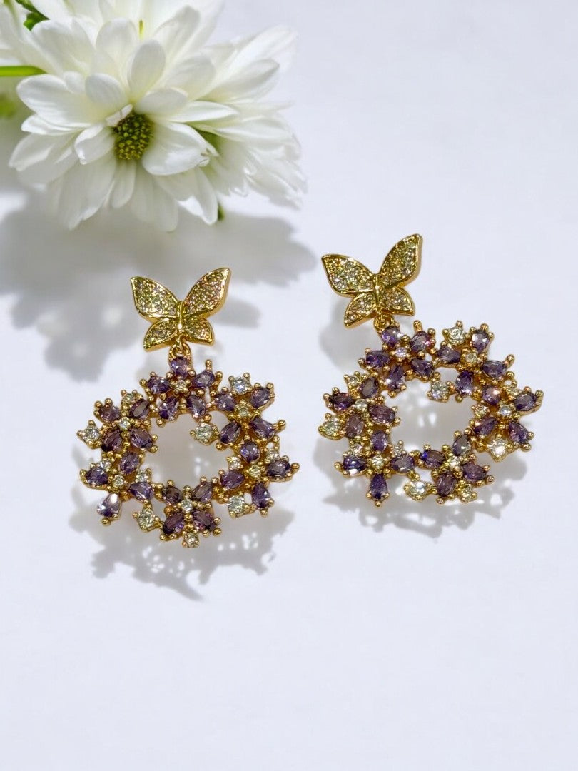 PURPLE DIAMOND BUTTERFLY GAVINE EARRINGS