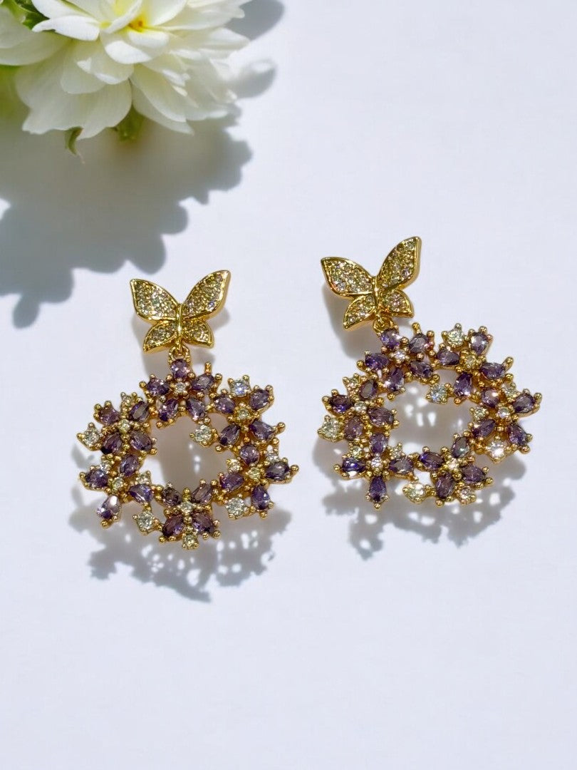 PURPLE DIAMOND BUTTERFLY GAVINE EARRINGS