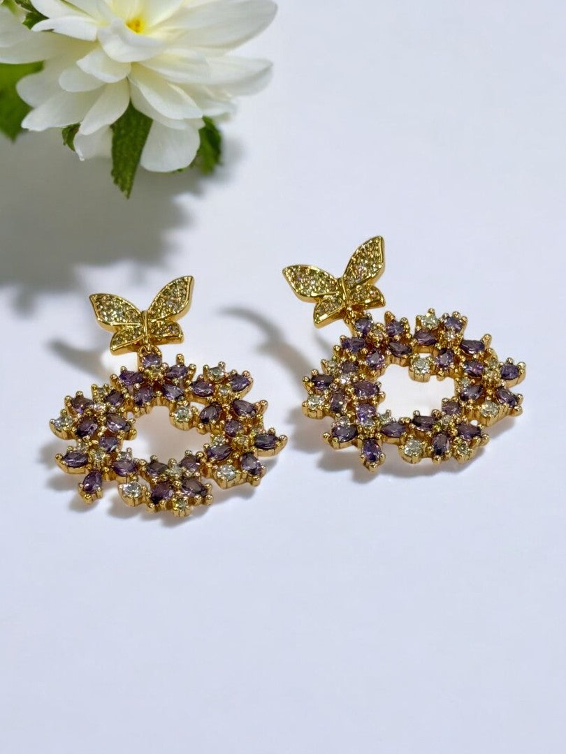 PURPLE DIAMOND BUTTERFLY GAVINE EARRINGS
