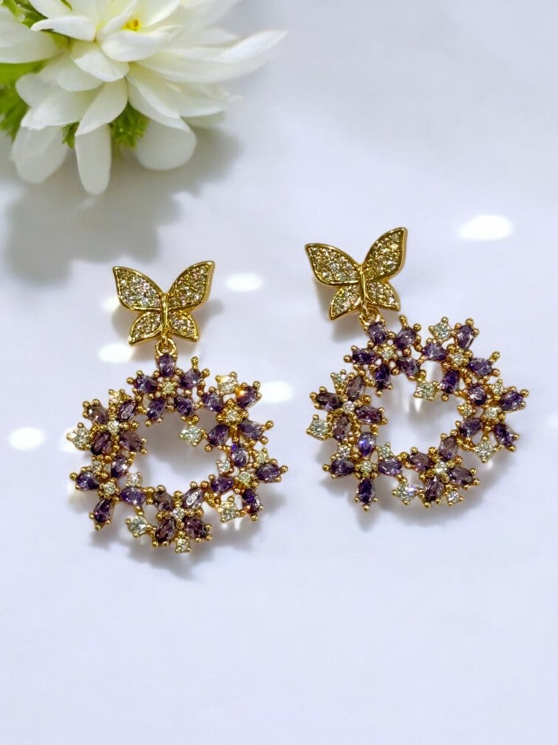 PURPLE DIAMOND BUTTERFLY GAVINE EARRINGS