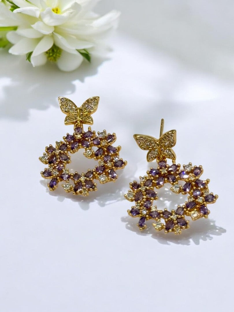 PURPLE DIAMOND BUTTERFLY GAVINE EARRINGS