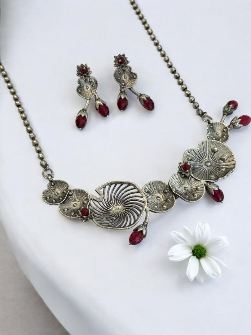 RED AISHA GERMAN SILVER JEWELLERY SET