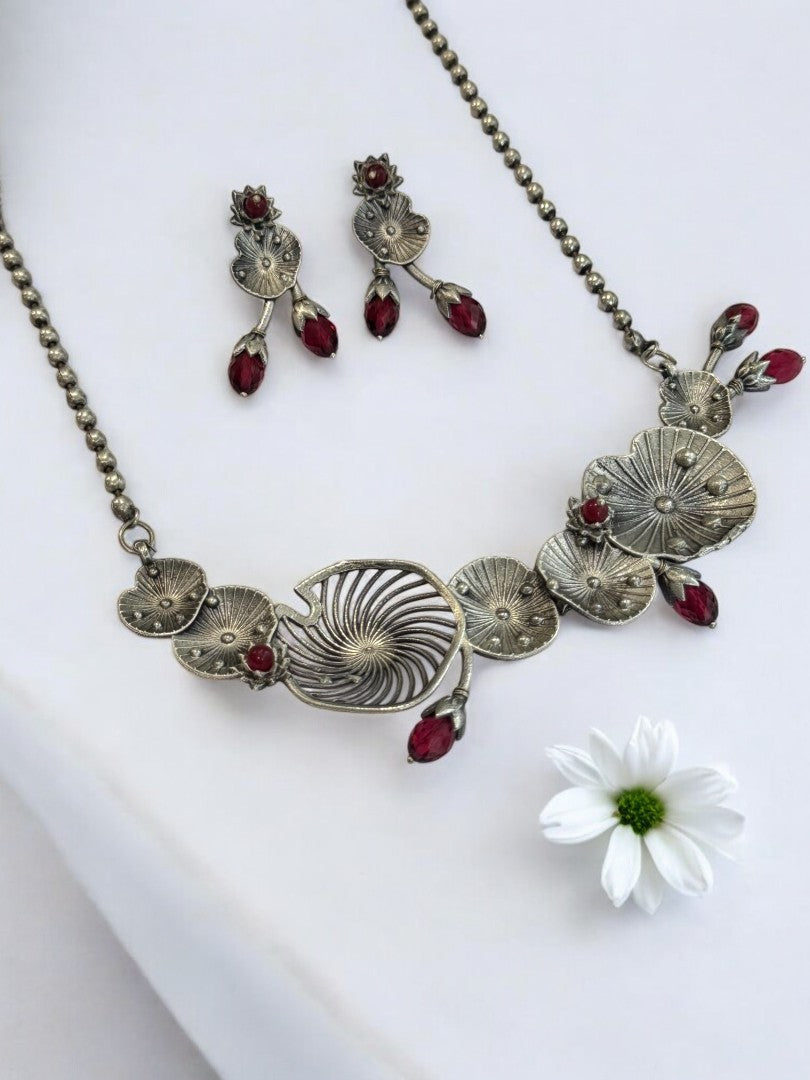 RED AISHA GERMAN SILVER JEWELLERY SET