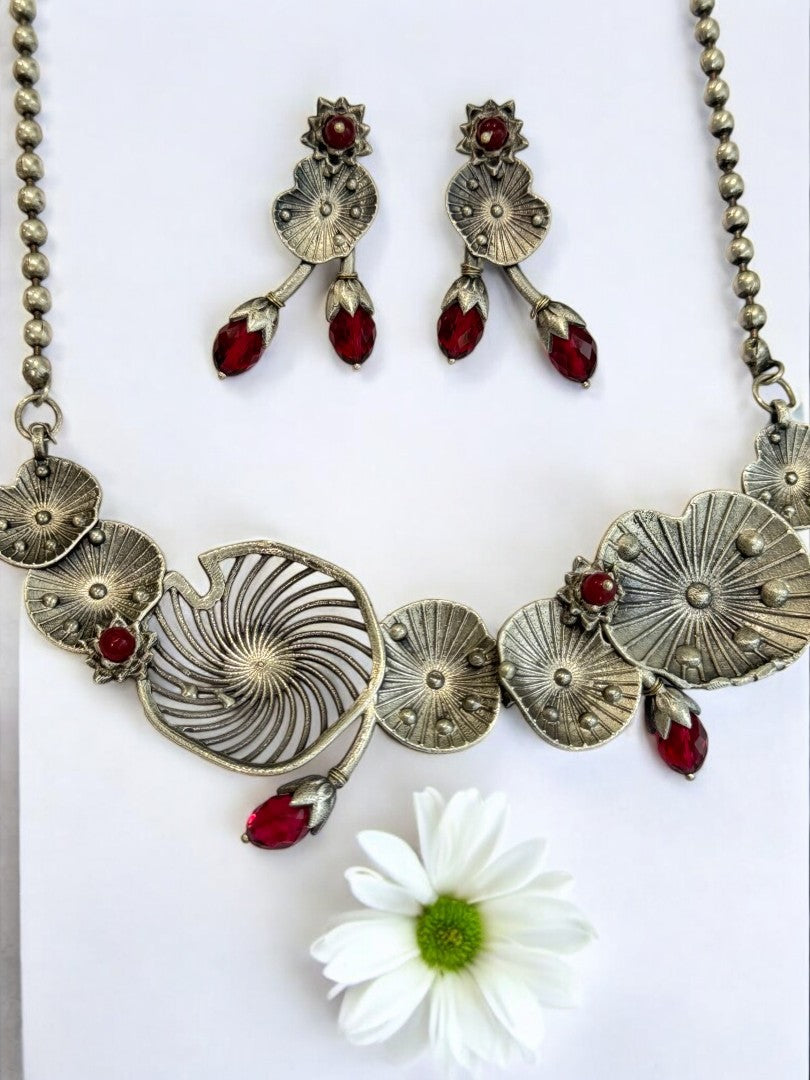 RED AISHA GERMAN SILVER JEWELLERY SET