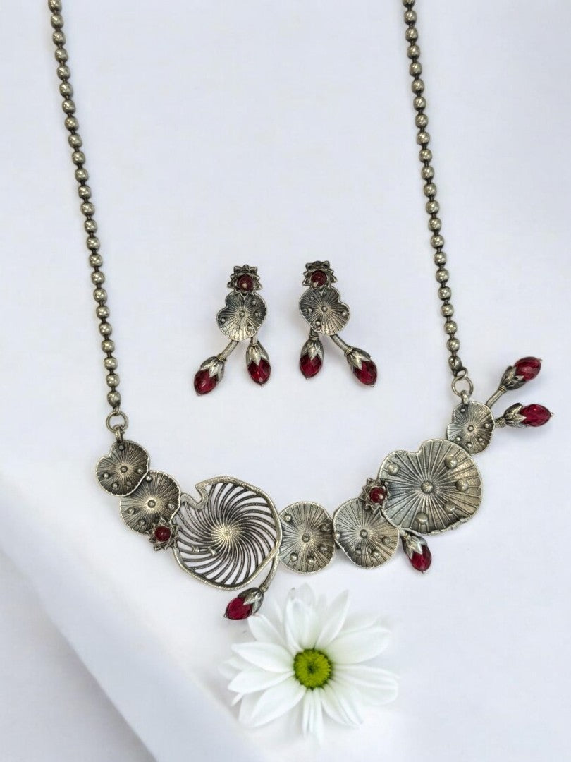 RED AISHA GERMAN SILVER JEWELLERY SET