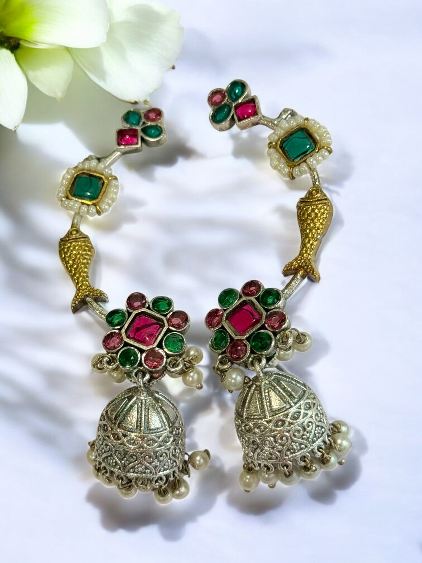 RED GREEN ZHUHI GERMAN SILVER EAR CUFF