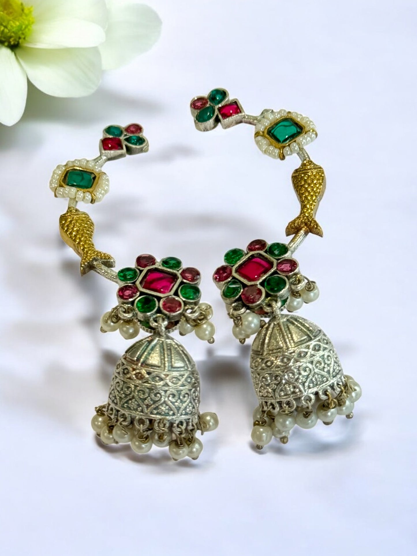 RED GREEN ZHUHI GERMAN SILVER EAR CUFF