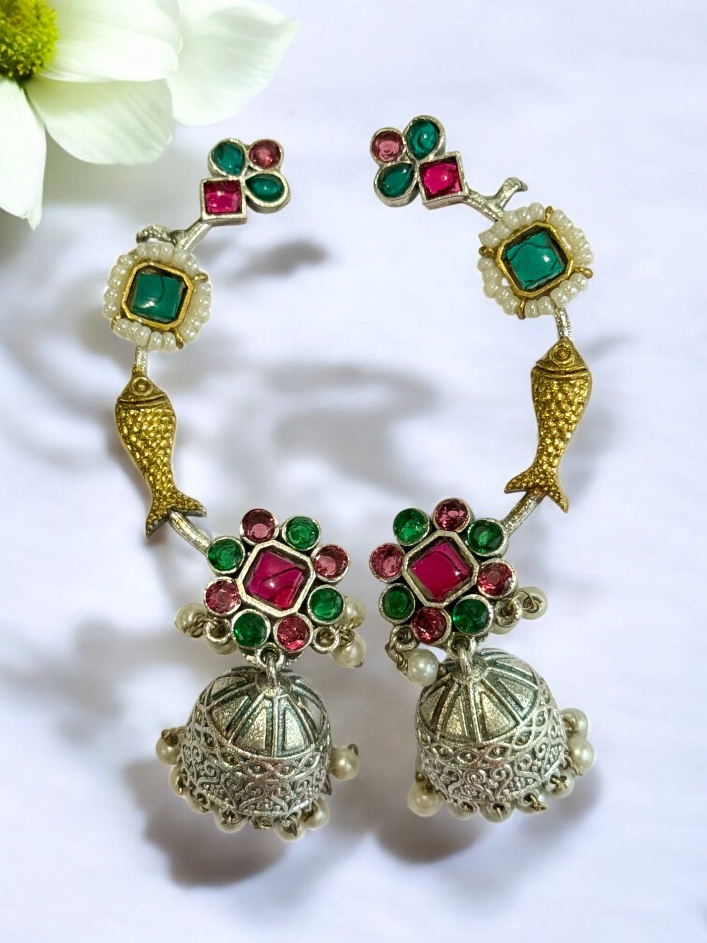 RED GREEN ZHUHI GERMAN SILVER EAR CUFF